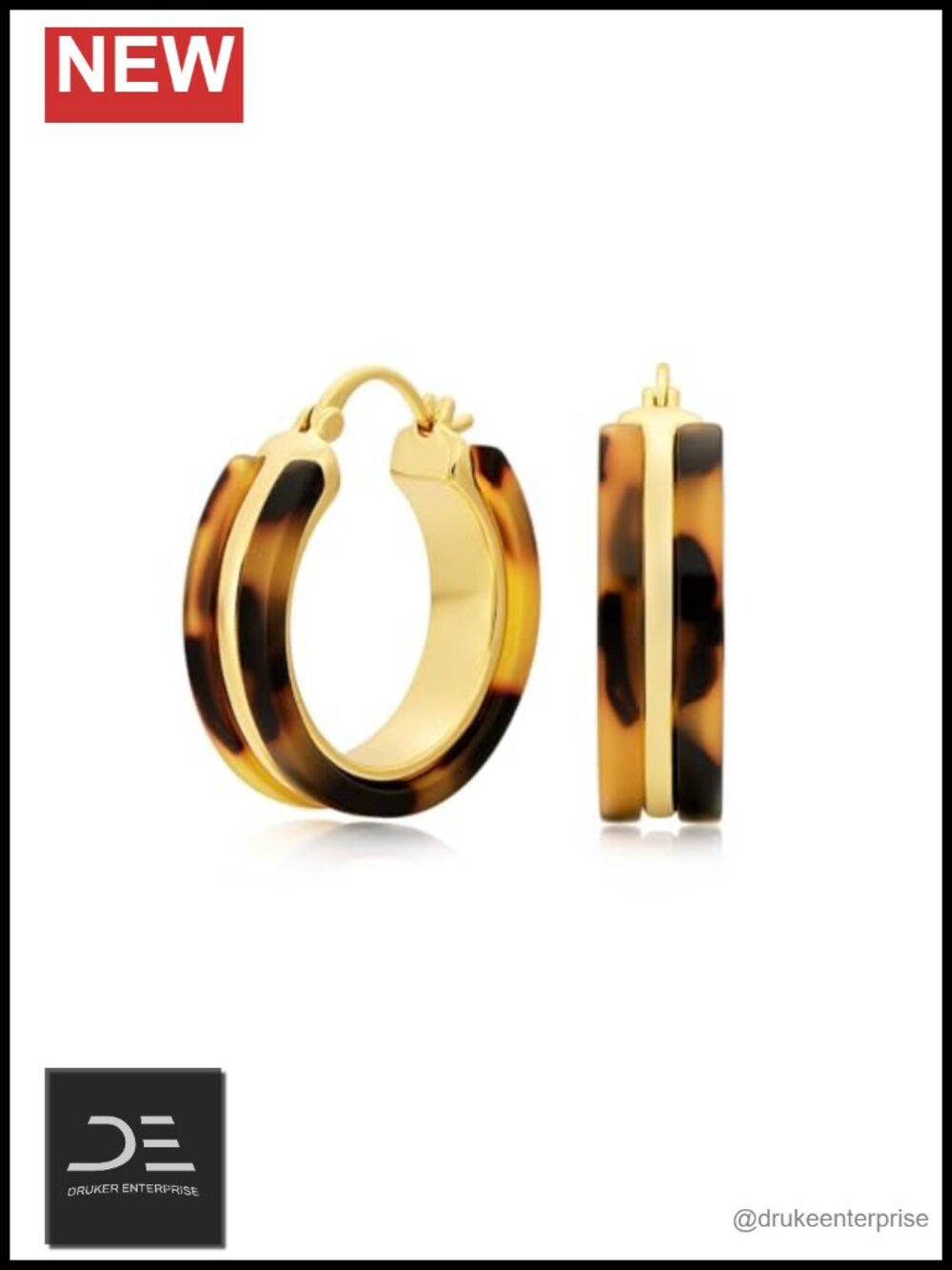 Chunky Tortoise Leopard Hoop Earrings, 18K Gold Plated 925 Sterling Silver Post